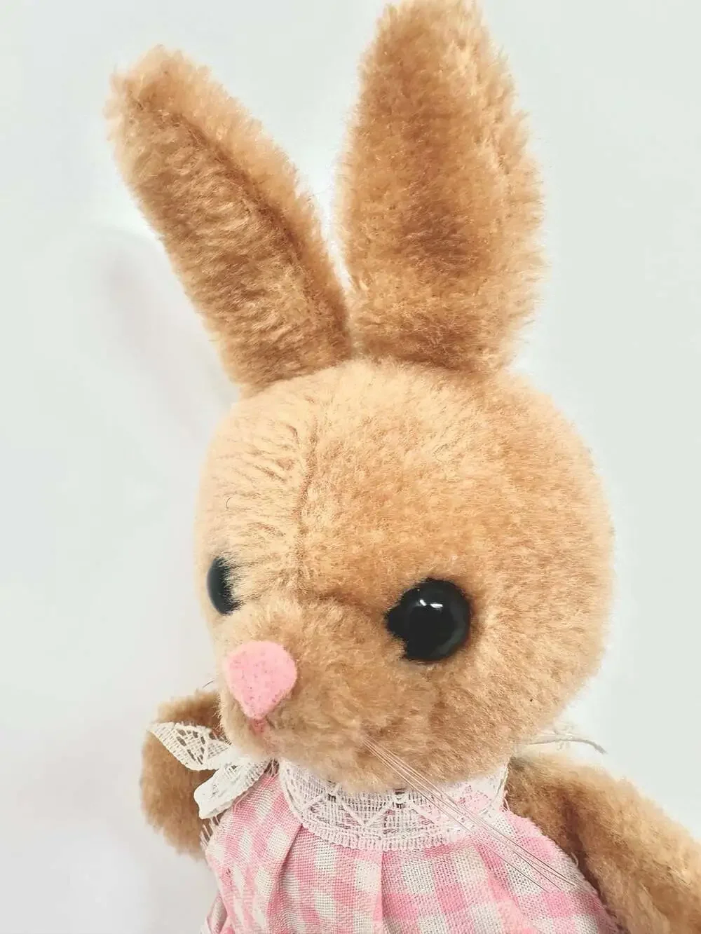 Vintage Bunny Rabbit Plush Toy by Dakin 1979 Stuffed Animal Pink Gingham Dress